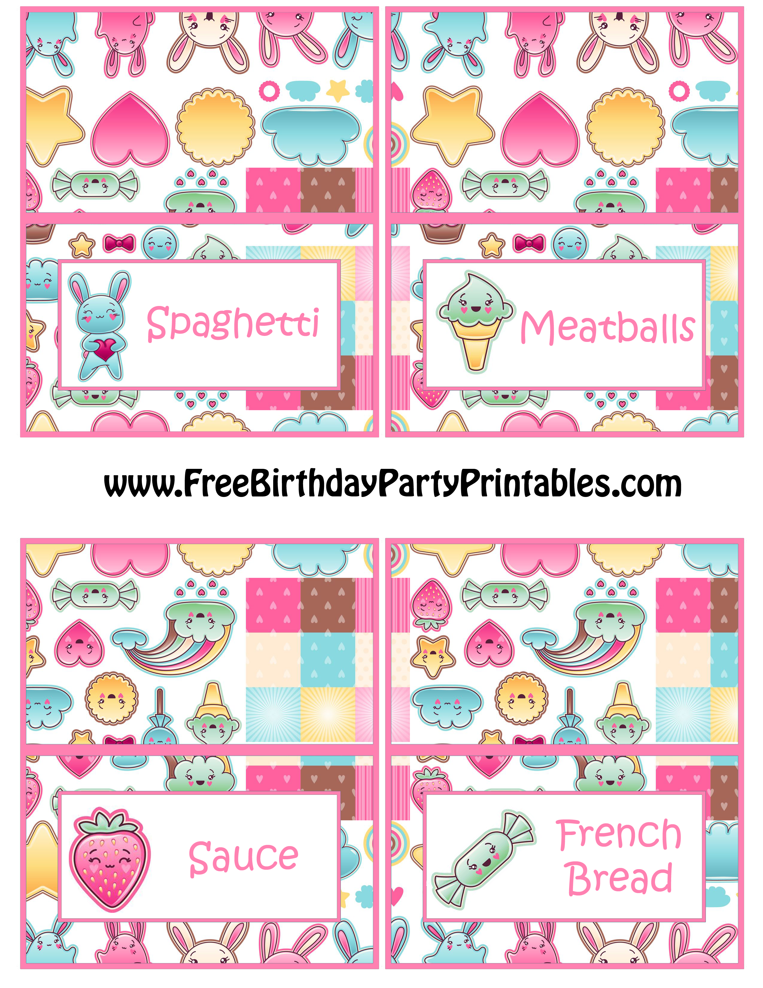 Kawaii Birthday Party Food Card Printables